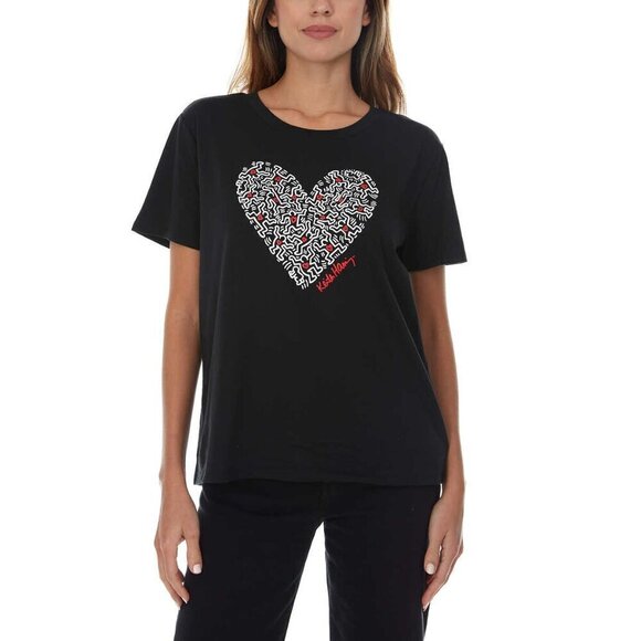Keith Haring Womens Tshirt Tee Graphic Heart Love Black - Picture 1 of 3